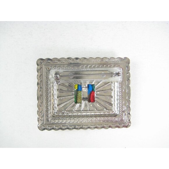 Guatemalan Worry Doll Brooch Pin Handmade Colorful 2 in Metal Rectangular Frame - Picture 3 of 3